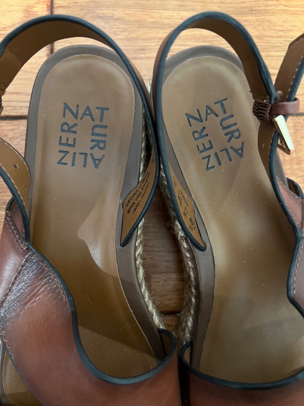 Naturalizer Jasmin Brown Leather Espadrille Platform Wedge Slingback Sandals - Picture 7 of 8